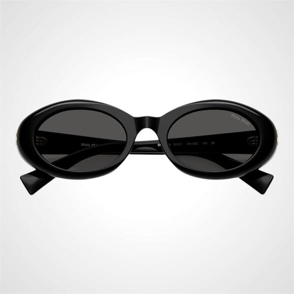 New MIU MIU Sunglasses Black Oval Womens Reverie Gold Grey Lens